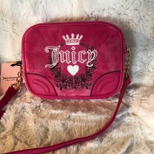 Juicy Couture Pink Velour Heritage Crossbody Bag, NEW with Tag